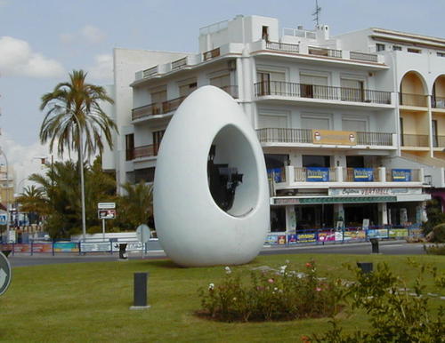 Egg of Columbus sculpture in Sant Antoni de Portmany, Spain